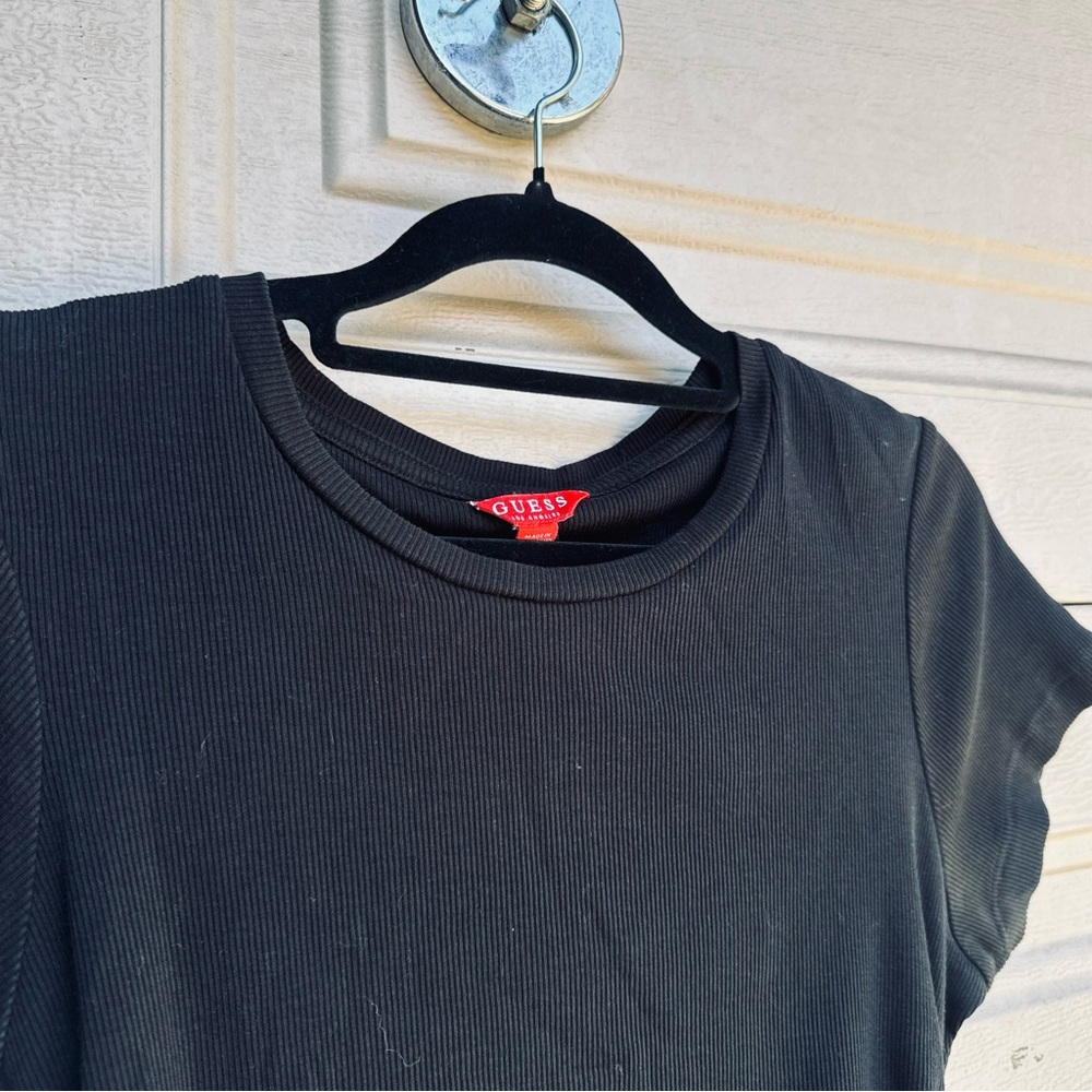 Guess Black Ruched Short Sleeve Baby Tee - Picture 2 of 8